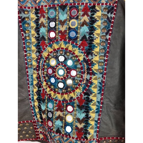 $1295 XL  Double D Ranch Abenaki Zip Biker Bomber Jacket Embroidery Mirrors - Picture 6 of 6